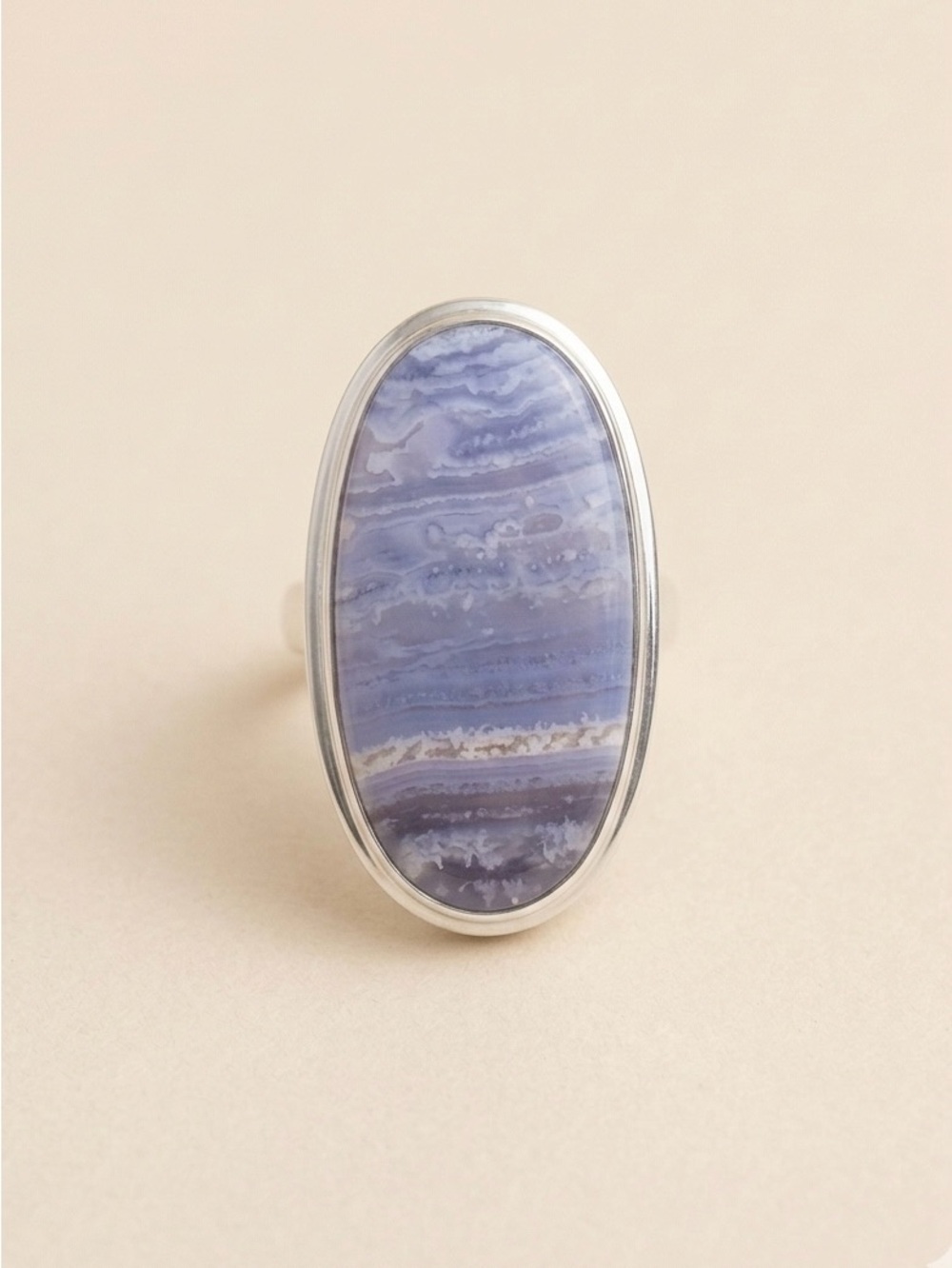 Sterling Silver Blue Lace Agate Oval Statement Ring
